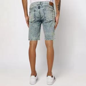 Vêtements de rue personnalisés pour hommes taille haute broderie denim baggy shorts en détresse patchwork conception fermetures éclair décoration lavage léger - Product Image 3
