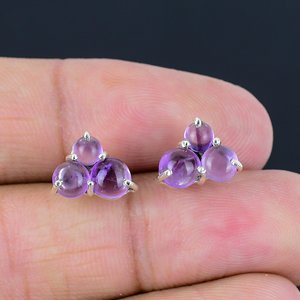 Handmade Dainty 925 Sterling <b>Silver</b> Bezel Setting Purple Fancy Cut Amethyst Gemstone <b>Stud</b> Earrings for Women & Girls Gift - Product Image 2