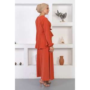 Conjunto Casual de Falda para Mujer con Cuello Asimétrico, Decoración de Lazo y Encaje, Top de Algodón Tejido y Pantalones Cortos a Media Pierna - Product Image 5