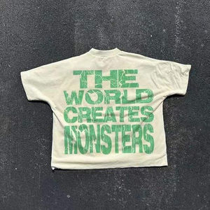 Wholesale Oversized Distressed DTG Print Boxy <b>Cropped</b> Graphic T-Shirts <b>Men</b> Custom Streetwear Cotton Short Sleeve O-Neck T-Shirt - Product Image 2