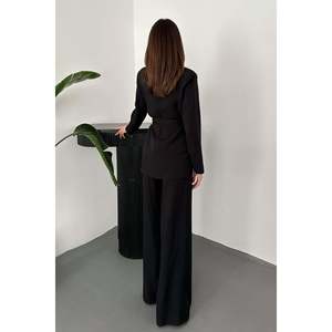 Black Belted Jacket And <b>Trousers</b> Set - Black - Product Image 5