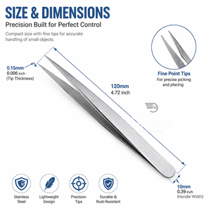 Pince à épiler à pointe ultra fine 0,15 mm, précision en acier inoxydable, pince droite professionnelle pour l'extension des cils - Product Image 3