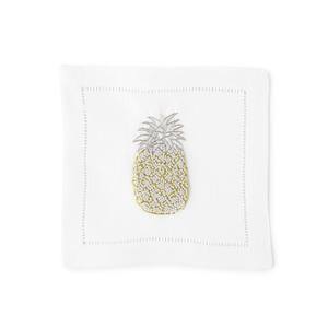 Serviette de Cocktail en lin ananas brodé argent et or de haute qualité 6x6 pouces pour les barres de mariage à usage domestique - Product Image 1