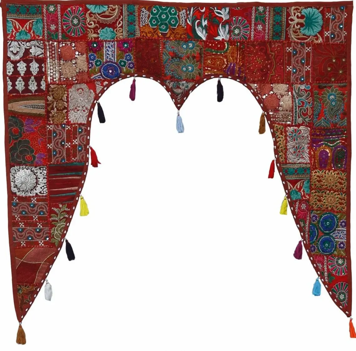 Mehrfarbige Vintage handgemachte Toran gestickte Patchwork Volant Zigeuner Banjara Textil indischen Boho Vorhang Hippie Tür hängen