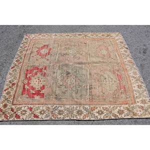Alfombra ecológica de lana turca Vintage clásica de 49x55 pies, alfombra plana de tejido de retales blanco y rojo, alfombra de látex para comedor para adolescentes - Product Image 3