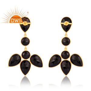 Handmade Sterling Silver 18K Gold Plated Natural <b>Black</b> Onyx Gemstone <b>Dangle</b> <b>Earring</b> Gold Vermeil Jewelry Manufacturer - Product Image 4