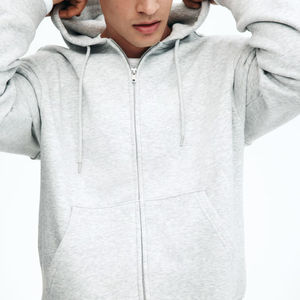 Sudadera con Capucha y Cremallera para Hombre, 100% Algodón, 380 GSM, Color Gris Jaspeado, Bordada y Personalizada, de Alta Calidad, Manga Larga, Informal, Precio al por Mayor - Product Image 4