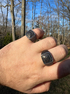 Bijoux de mode pour hommes en acier plaqué argent 925 certifié IGI, magnifique diamant noir, design carré classique de tous les jours - Product Image 3