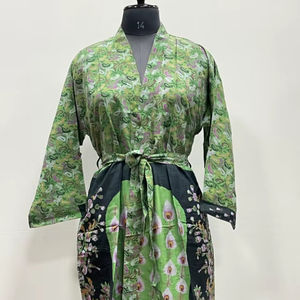 Nuevo Diseño de Bata de Seda Bohemia para Verano, Estilo Sari, con Cuello en V, Cierre con Cordón, Mangas Largas, Camisón - Product Image 1