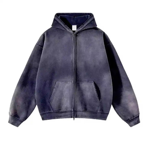 Custom Mens <b>Black</b> Oversized <b>Zipper</b>-Up <b>Hoodie</b> Kangaroo Pocket-Premium Heavyweight French Terry Cotton Breathable Winter - Product Image 6