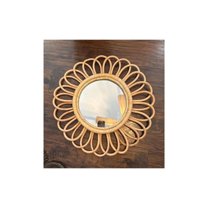Espejo de Ratán con Diseño de Rayos de Sol de Mediados de Siglo - Product Image 3