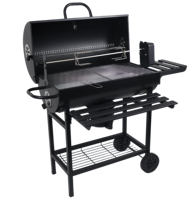 Barbecue à charbon de bois sur chariot en acier thermolaqué avec télécommande et surface de cuisson antiadhésive pour rôtir le poulet à la broche en extérieur