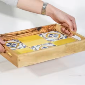 Hermosa bandeja de servicio de impresión de diseñador con acabado de impresión de madera al por mayor bandejas de té de madera de mango rectangulares a granel en competitivo - Product Image 5