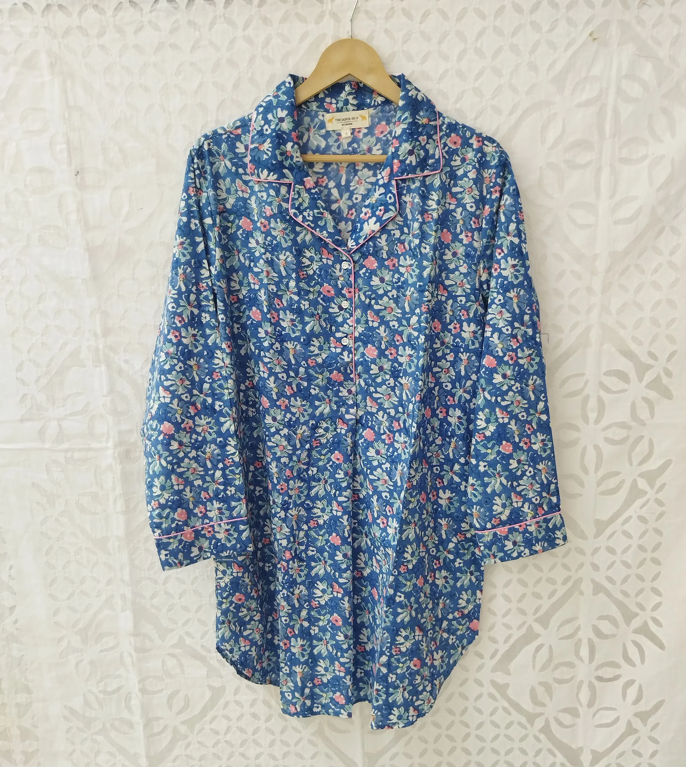 Camiseta larga de algodón con estampado Floral para mujer, ropa para dormir, camisa para novio, con estampado Floral