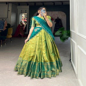 Kanjivaram lehenga choli กับ dupatta กับ zari ทอผ้า zari ทำงานแฟชั่นผู้หญิง - Product Image 1