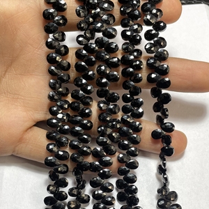 Cuentas de Briolette con forma de pera facetada de espinela negra, forma de almendra de piedras preciosas naturales, tienda de cuentas al por mayor - Product Image 2