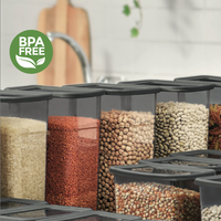 Ensemble de 12 contenants rectangulaires multifonctionnels en plastique pour épices, avec couvercles, sans BPA, 1,35 L, 2 L, 3,4 L, empilables, hermétiques, modernes