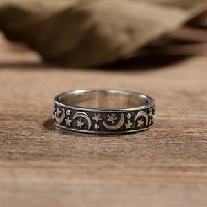 Jeulia Vintage Moon & Star Sterling Silver Band-18K Plated Anniversary <b>Ring</b> - Product Image 3