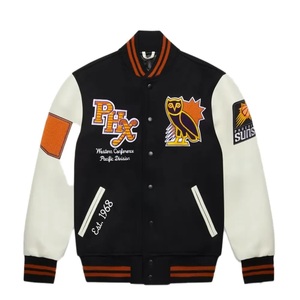 Chaqueta Varsity Personalizada 100% OEM para Hombre, para Invierno y Otoño, Bordada y de Talla Grande, con Mangas de Cuero PU - Product Image 1