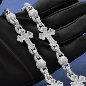 Iced Moissanite Cross Cuban <b>Chain</b> Necklace Gold Plated 925 <b>Silver</b> Luxury Unisex Everyday Wear - Product Image 4