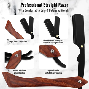 Maquinilla de afeitar de borde recto de peluquero más vendida, cuchillo de afeitar con mango de madera de peluquero profesional de acero inoxidable de alta calidad para hombres - Product Image 5