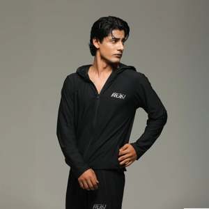 Veste coupe-vent technique pour homme, à capuche, en nylon micro-à rayures, noir 111903 - Product Image 6