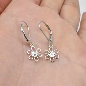 Prix de gros à la mode en argent Sterling 925 fleur goutte boucle d'oreille brillant tournesol boucle d'oreille plaine levier dos élégant brillant fleur - Product Image 4