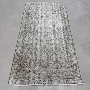 พรมวินเทจ, พรมตุรกีขนาด 3.3x6.6 ฟุต, พรมขนสัตว์สีเทาแบบอิคัต - Product Image 1
