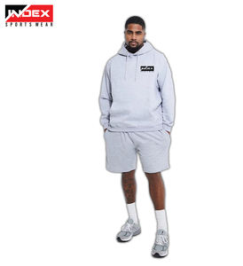 Conjunto de chándal cortavientos personalizado para hombre con capucha hasta la rodilla y pantalones cortos con cintura elástica patrón sólido diseño personalizado posible - Product Image 5