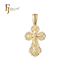 Joyería de Moda FJ Fallon, Colgante de <span class=keywords><strong>Cruz</strong></span> <span class=keywords><strong>Ortodoxa</strong></span> <span class=keywords><strong>Rusa</strong></span> con Capullo, Chapado en Oro de 14K sobre una Base de Latón - Product Image 2