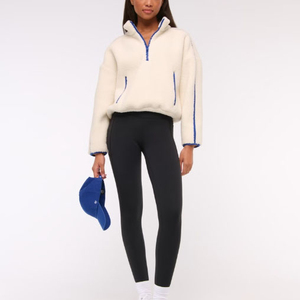 Jersey con media cremallera de mezcla de algodón personalizado para mujer, sudadera de gran tamaño informal de manga larga, color sólido, venta al por mayor, 2025 - Product Image 2