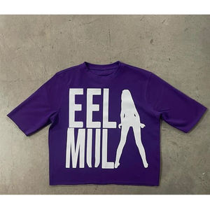 เสื้อยืดครอปไซส์ใหญ่พิเศษออกแบบแนวสตรีทโอเวอร์ไซส์ผ้าฝ้าย100% หรูหราโชว์ไหล่ลายกราฟิก300ก. - Product Image 1