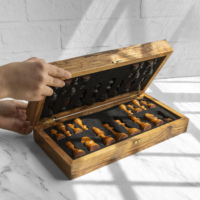 Jeu d'échecs de voyage pliable avec rangement, plateau en bois fait main avec tuiles rouges ou noires, 16x35 cm, pour enfants, vente en gros