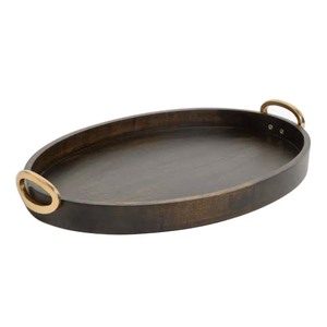 Restaurant Hôtels Décoration de table Service à usage multifonctionnel Plateau de service en bois de forme ovale avec poignée en métal - Product Image 1