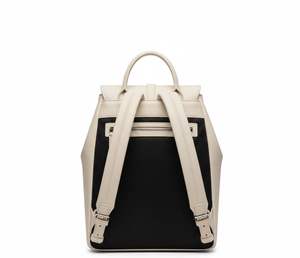 Sac à dos classique en cuir véritable blanc pour femmes avec rabat et boucle et fermeture éclair latérale - Product Image 4