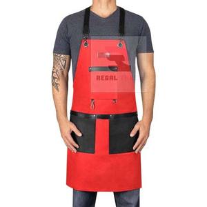 Tablier de barbier en cuir coton et denim confortable professionnel Cape de coupe de cheveux résistante à l'eau pour une utilisation en salon - Product Image 1