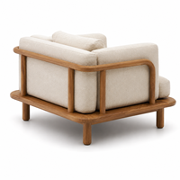 Sillón Moderno Cuadrado de Madera con un Solo Asiento, Brazos Curvos, Tapicería de Tela, Respaldo Acolchado con Relleno de Espuma para Sala de Estar
