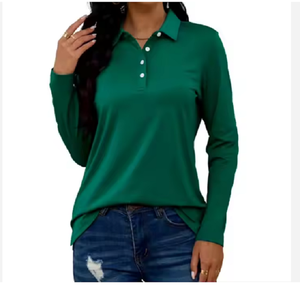 Camiseta de Polo de manga larga personalizada para mujer, camiseta informal de punto para trabajo físico con logotipo personalizado de BD - Product Image 1