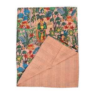 Manta Kantha hecha a mano, colcha acolchada de algodón orgánico, Reversible, Vintage, de gran tamaño, Gudari antiguo - Product Image 4