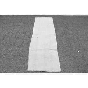 Alfombra Vintage Estilo Runner de 2.1x7.5 pies (64x230 cm), Alfombra Turca Blanca Sólida - Product Image 1