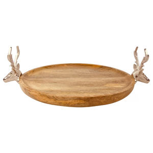 Bandeja de servicio de metal de Reno de mesa decorativa de acero inoxidable con mango de cara de ciervo fundido plateado y dorado moderno - Product Image 5