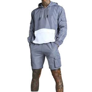 Ensemble survêtement homme en deux pièces, veste courte coupe-vent d'hiver personnalisée, respirante, en polaire, polyester et coton, streetwear - Product Image 1