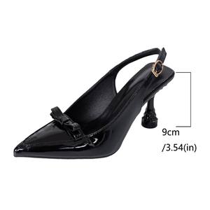 Zapatos de Tacón Alto con Punta en Pico y Tira Trasera en Charol Negro 2025, con Lazo Decorativo y Tacón Esculpido, para Oficina, Fiestas y Vestidos - Product Image 5