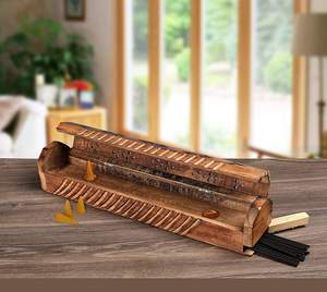 Wooden Coffin <b>Incense</b> Stick <b>Cone</b> <b>Burner</b> Holder Stand with Storage Compartment Ash Catcher Hand Carved <b>Incense</b> Stick Stand - Product Image 5