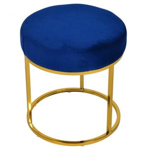 Taburetes Otomanos Modernos de Terciopelo Azul con Patas Metálicas en Acabado Dorado en Color Azul para Dormitorio y Muebles para el Hogar - Product Image 1