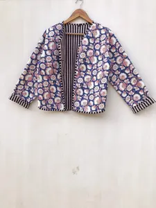Veste matelassée en coton imprimé bloc à la main avec décoration en cristal tenue quotidienne et tenue de fête pour petite amie taille XL longueur courte - Product Image 6