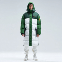 Veste longue à capuche matelassée pour homme, hiver, chaude, coupe-vent, respirante, écologique, logo frontal