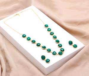 Dyed Emerald 10mm Half Round Gold Plated Trendy Charm <b>Necklace</b> for Wedding Gift Brass Material OEM/ODM Available - Product Image 2