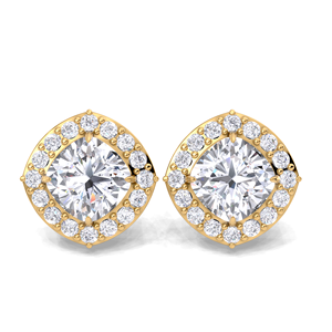 Boucles d'oreilles clous halo minimalistes en or 18 carats jaune, blanc et rose avec diamant taille coussin 1 carat – Bijoux raffinés - Product Image 1
