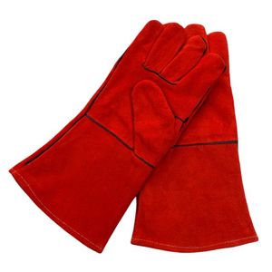 Guantes de soldadura de cuero dividido de vaca de alta calidad rojo anticorte transpirable y anticalor al por mayor - Product Image 1